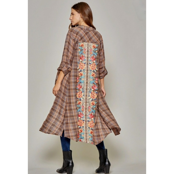 NWT Boho Embroidered Plaid Long Tunic/Dress - Picture 3 of 5